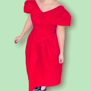 Vintage 100% acetate Christmas red dress off shoulder bow cape collar size 6